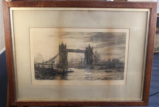 William Lionel Wyllie (1851-1931) Tower Bridge, overall 13.5 x 22.5in.
